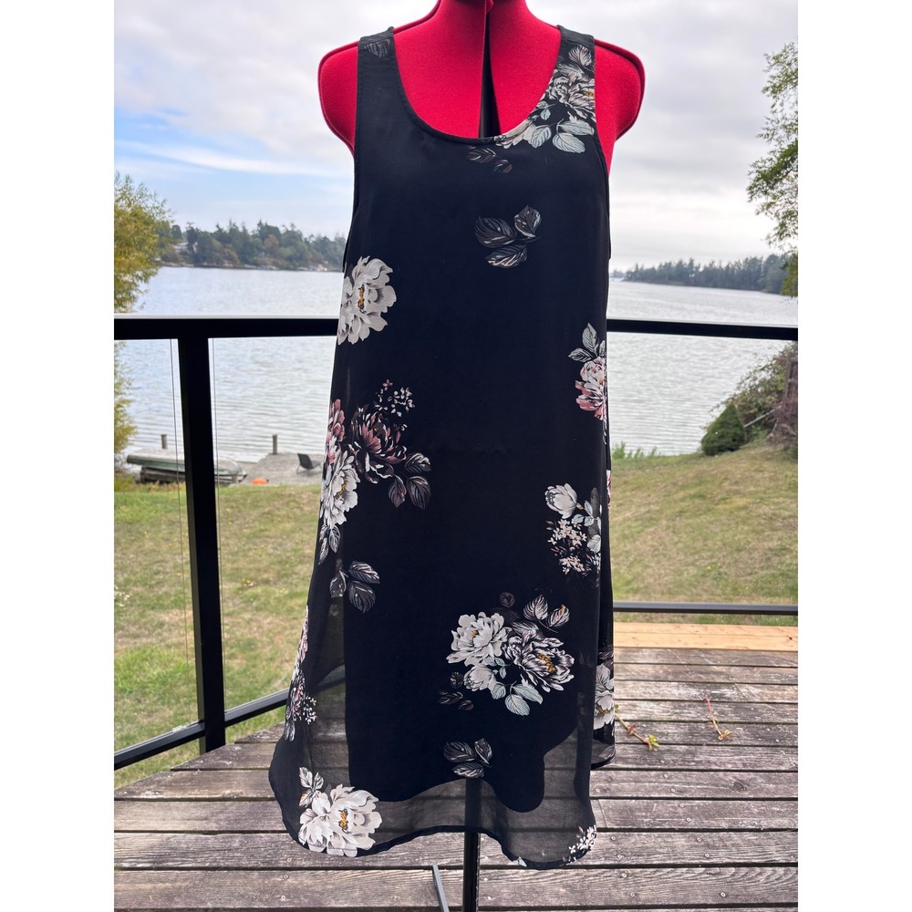 DEVOTED Luxury Apparel shift dress women size M black floral sleeveless mini